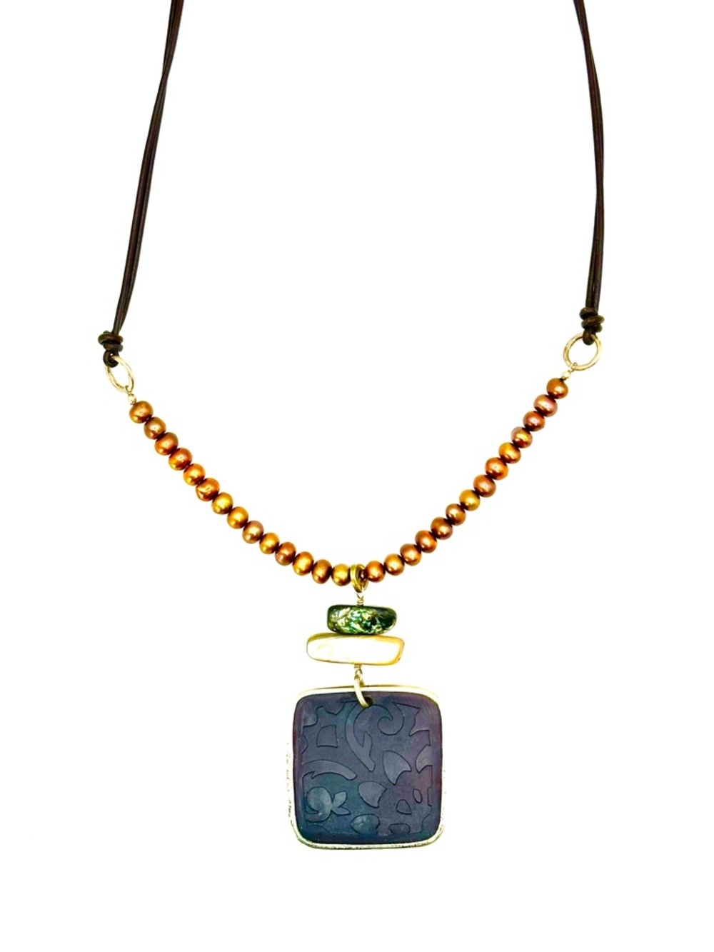 Silpada Retired N1803 Black Pen Shell & Pearl Leather Necklace - Picture 4 of 7